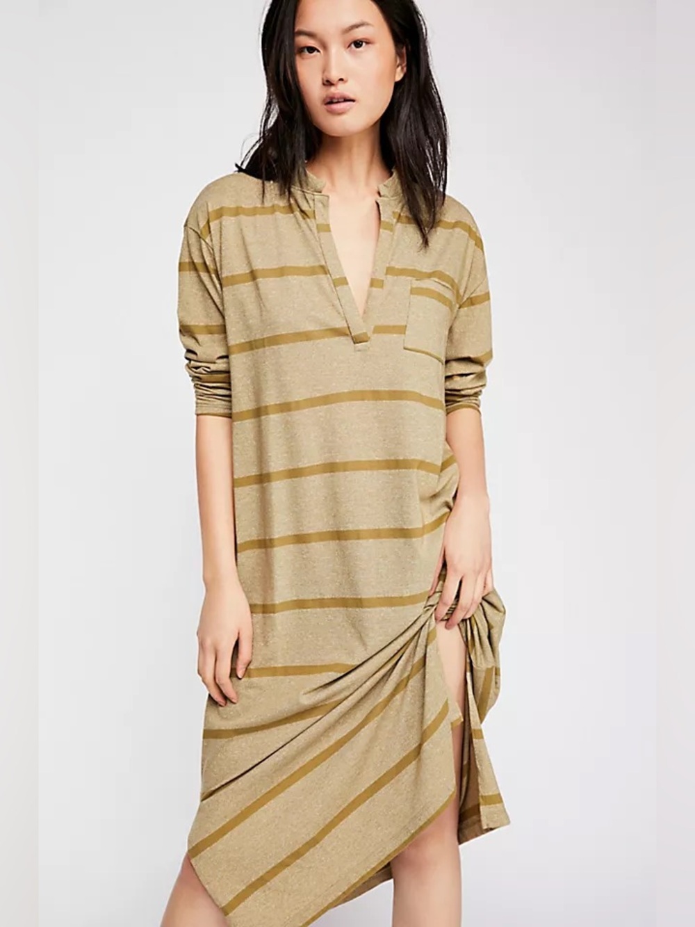 Free People | FP Beach Like a Bird Midi Dress Olive Striped |. M